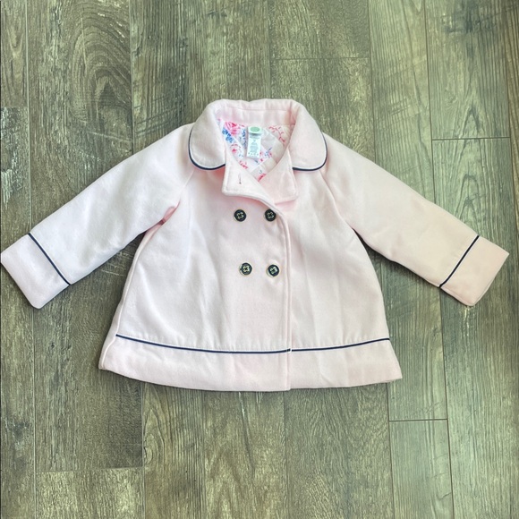 Little Me Other - Little Me Light Pink Pea Coat with Navy Trim Size‎ 2t
